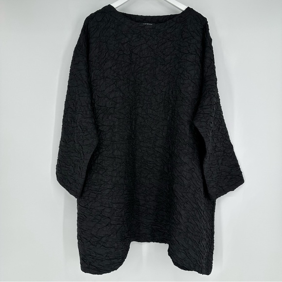 eskandar Silk Crinkle Black Blouse Tunic Top